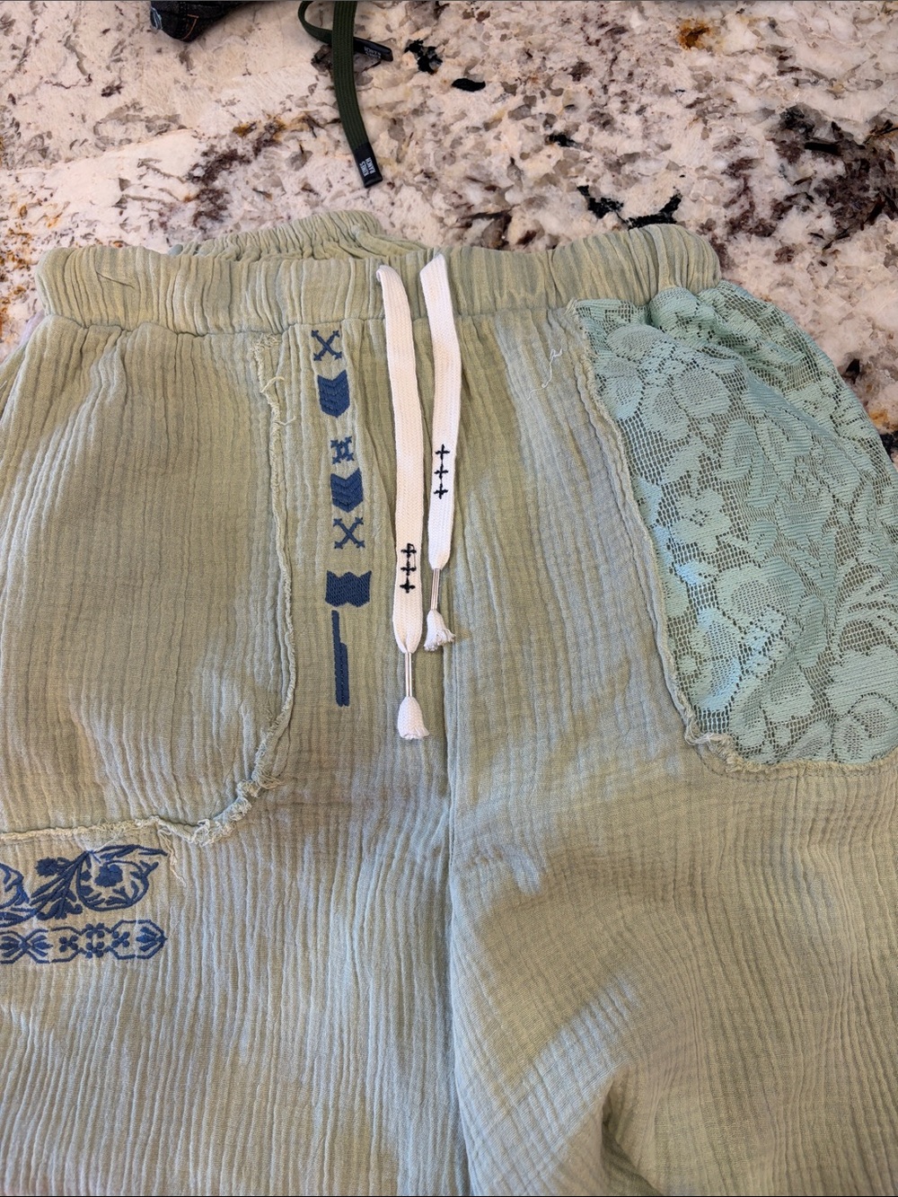 POL Sage Green Lace-Pocket Drawstring Joggers
